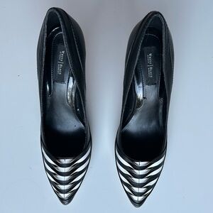 Black & White Striped Chevron Pointed Toe Pumps (Size 8)